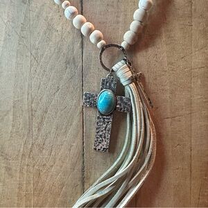 Beaded Necklace with Cross and Tassel